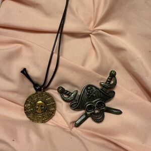 Pirate Skull Pendant and Gold Medallion Necklace